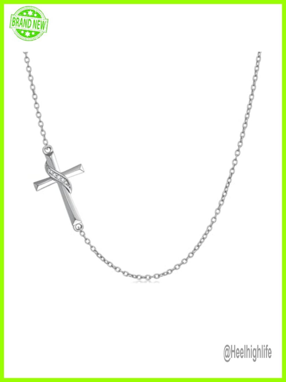 Sterling Silver Diamond Sideways Cross Choker Necklace 925 Lab Grown Diamond